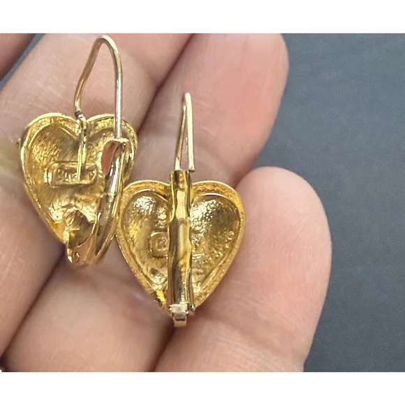 Vintage BUTLER Signed Heart-Shaped Rhinestone Earrings Gold Tone - Picture 10 of 11